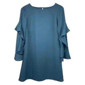 Ann Taylor A-Line Flutter Ruffle Bell Long Sleeve Midi Dress Keyhole Back